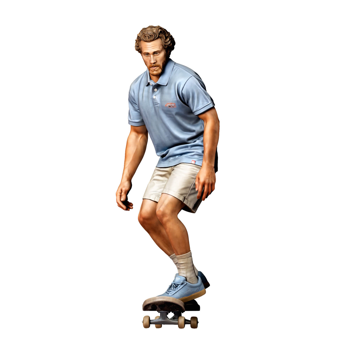 Photo produit de modélisme pour diorama 4 : Figurine debout : skateur aux genoux fléchis sur un skateboard (réf. n° 528)