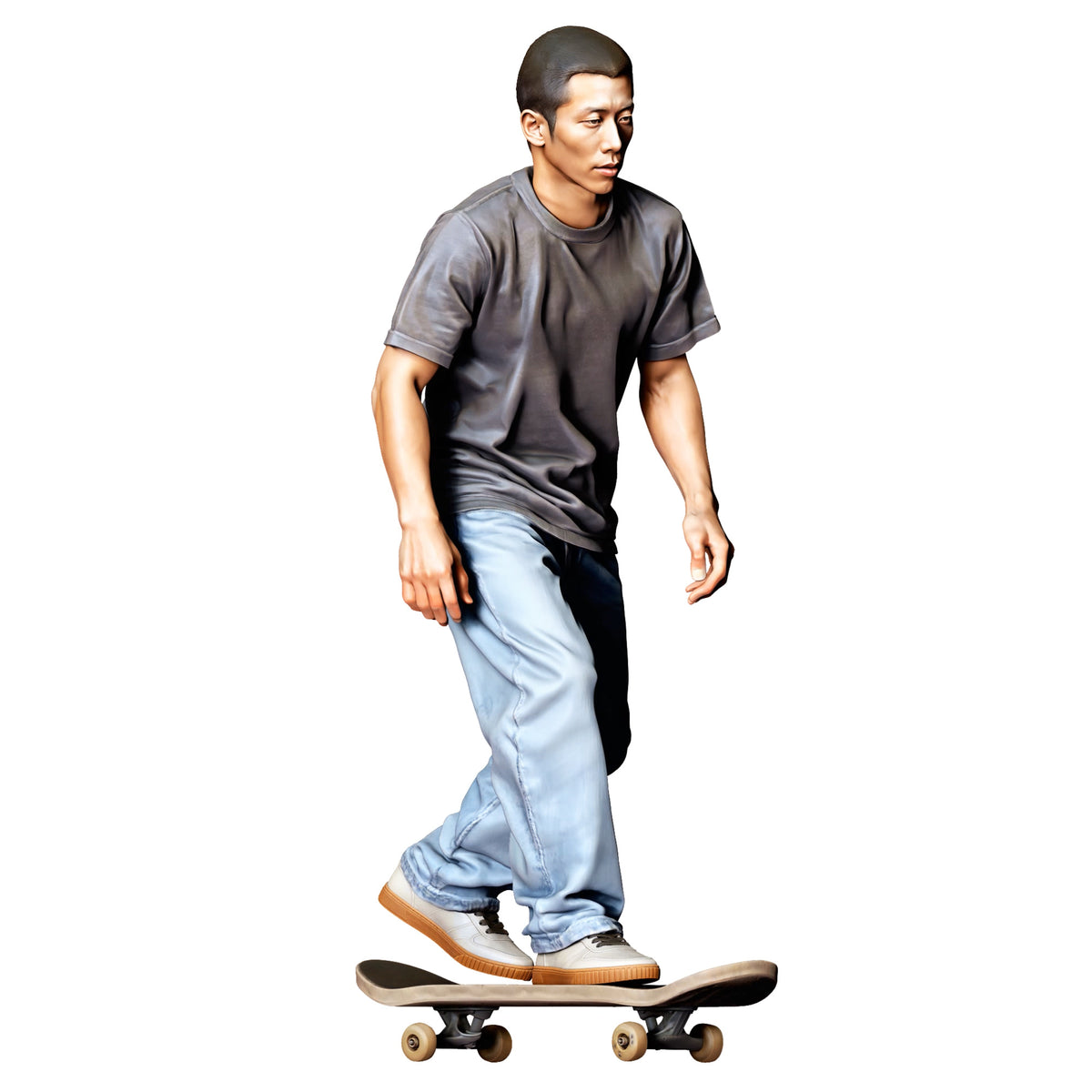 Photo produit de modélisme pour diorama 0 : figurine debout : skateboarder en posture dynamique sur skateboard (réf. n° 530)