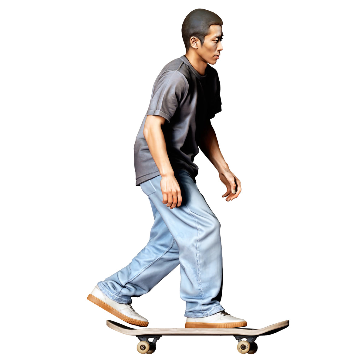 Diorama modélisme photo produit 1 : figurine debout : skateboardeur en posture dynamique sur skateboard (réf. n° 530)