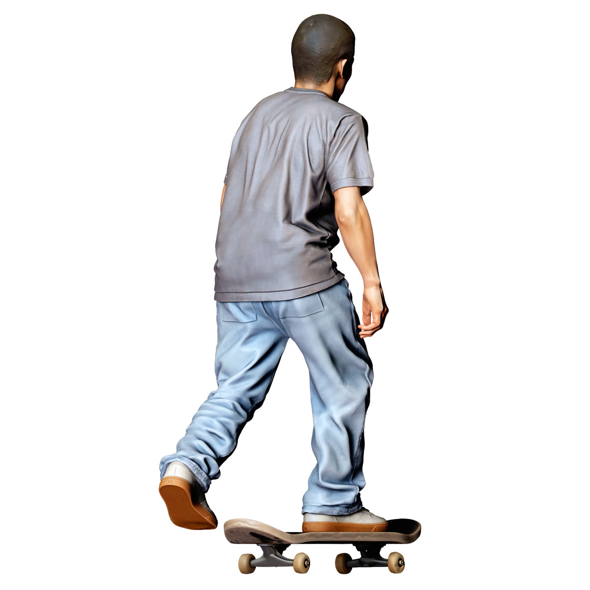 Photo produit de diorama 2 : figurine de skateur debout en pose dynamique sur un skateboard (réf. n° 530)