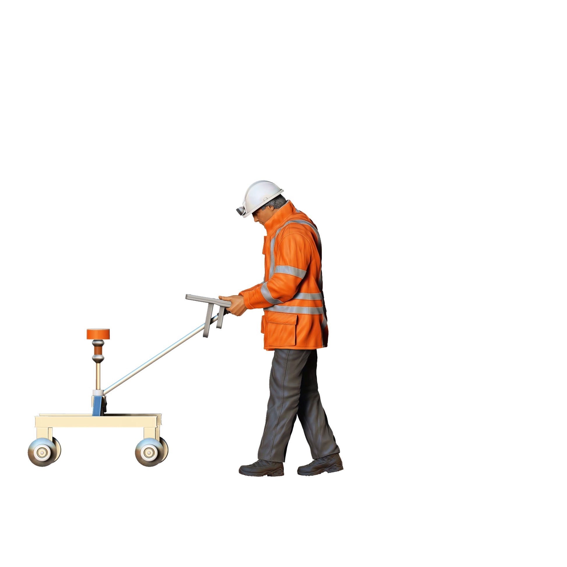 Photo du produit 0 : Ouvrier de la route avec un véhicule de mesure : Géomètre sur le chantier