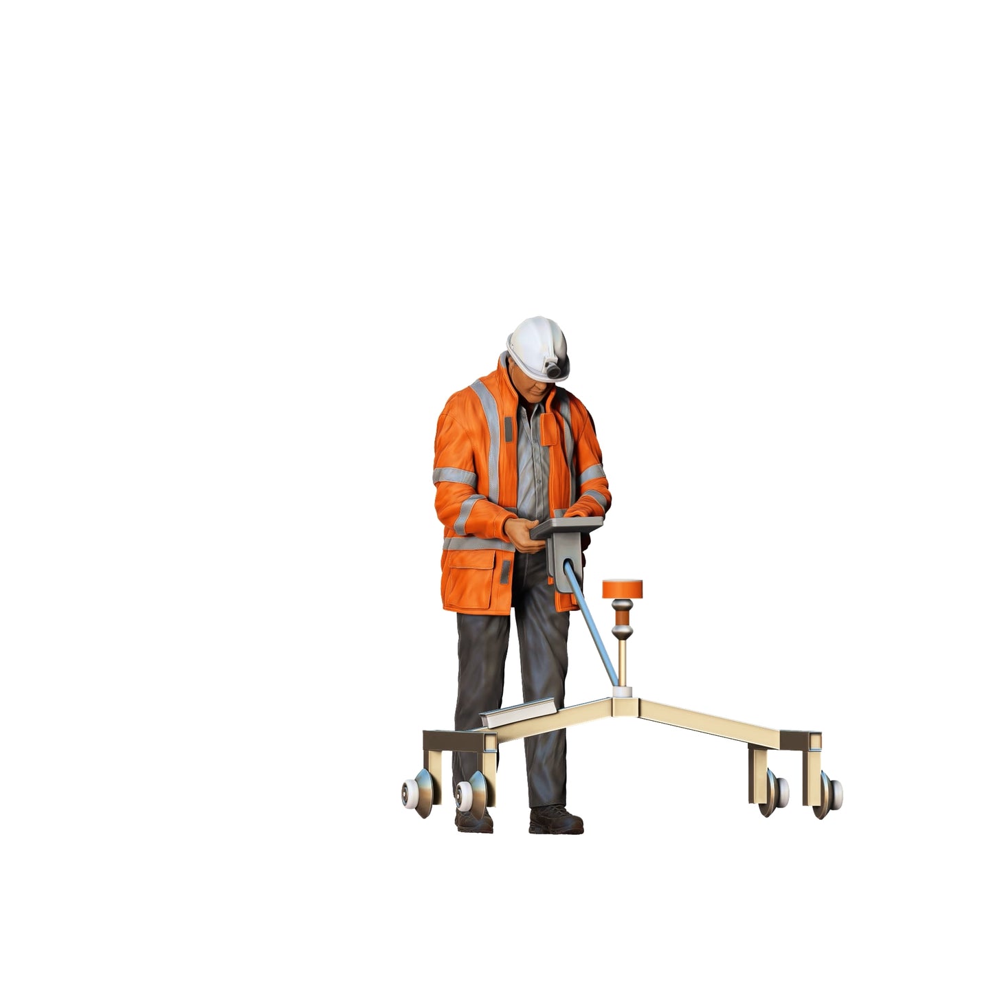 Photo du produit 0 : Ouvrier de la route avec un véhicule de mesure : Géomètre sur le chantier