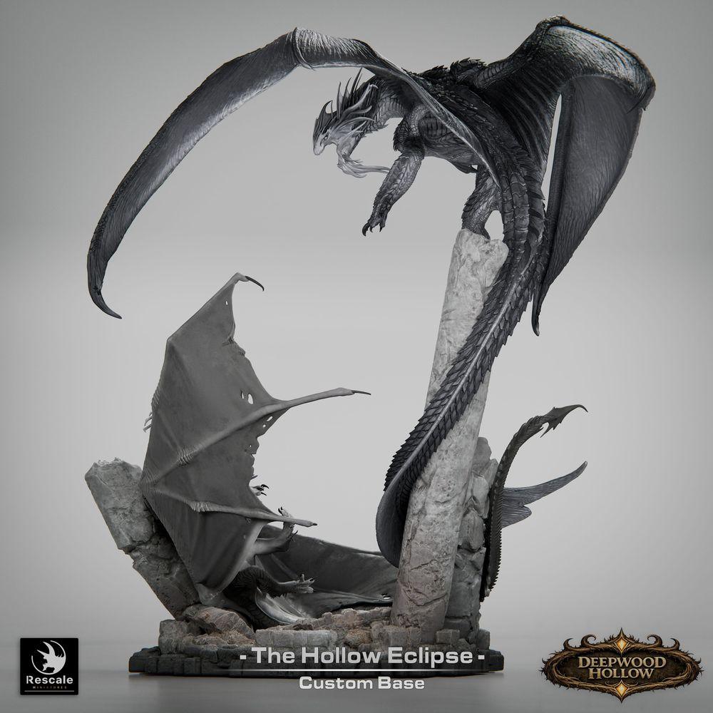 Photo du produit Tabletop 28mm Lord of the Print (LotP) 1: Figurine de fantasy: Diorama de dragon Hollow Eclipse - Duel de dragons en combat aérien au-dessus des crêtes rocheuses - Boss, ennemi final, grand modèle, miniature d'affichage pour Tabletop et Wargaming (26_03_B1)