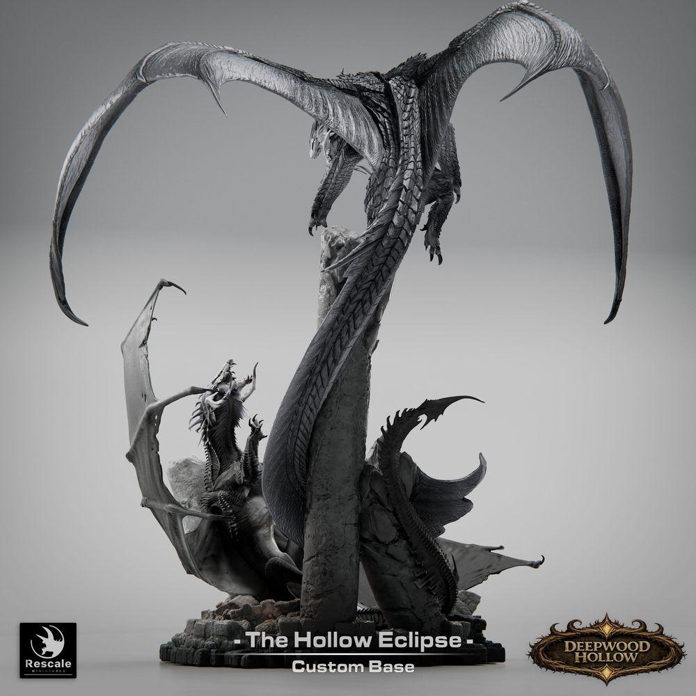 Photo de produit Tabletop 28mm Lord of the Print (LotP) 2 : Figurine fantastique : Diorama de dragon Hollow Eclipse - Duel de dragons en combat aérien au-dessus des crêtes rocheuses - Monstre boss, ennemi final, grand modèle, miniature d'affichage pour Tabletop et Wargaming (26_03_B1)