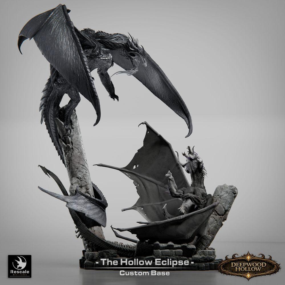 Photo du produit Tabletop 28mm Lord of the Print (LotP) 3: Figur de fantasy: Diorama de dragon Hollow Eclipse - Duel de dragons en combat aérien au-dessus des crêtes rocheuses - Monstre boss, ennemi final, grand modèle, miniature d'exposition pour Tabletop et Wargaming (26_03_B1)