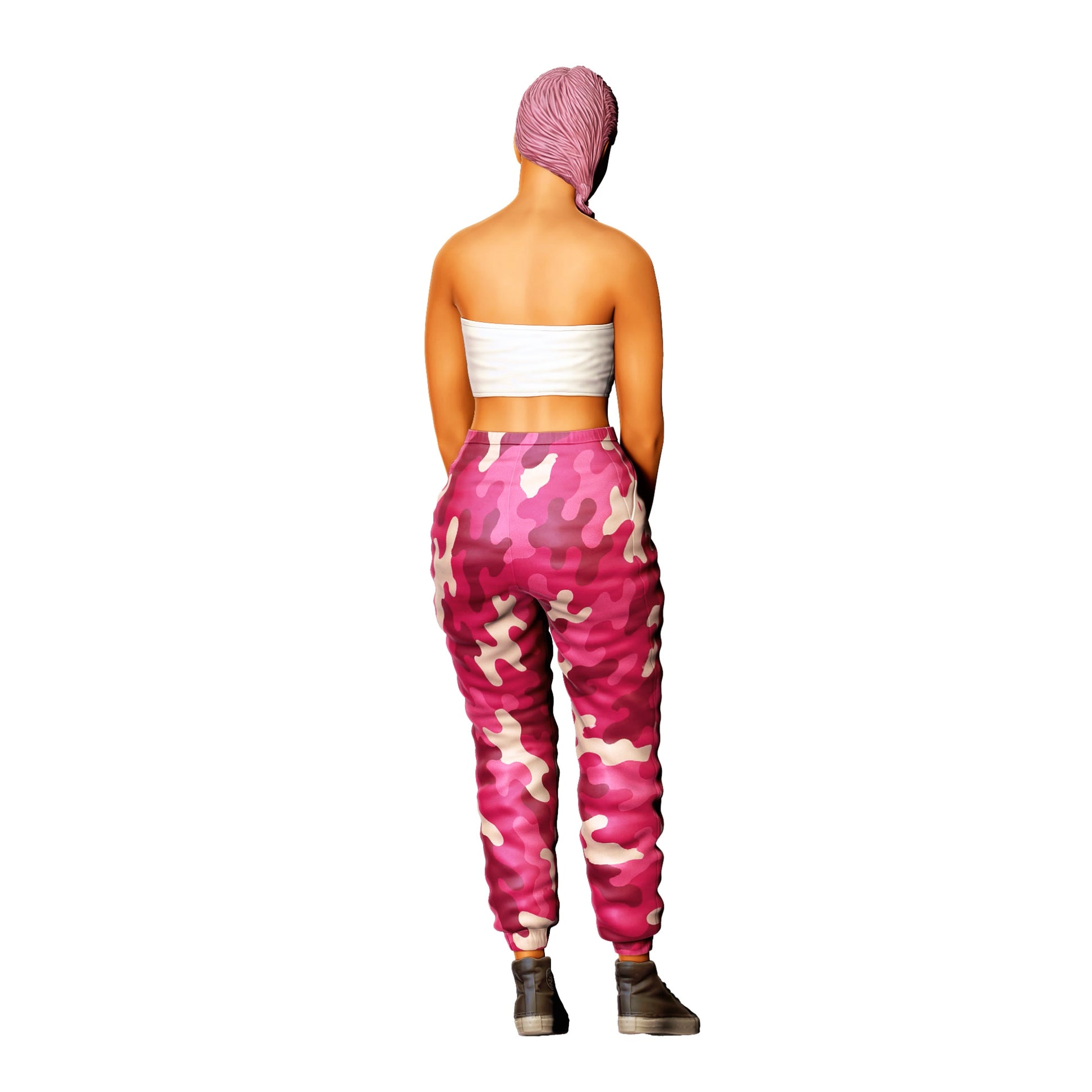 3DP Miniatures 3: Stehende Figur: Frau mit Zopf, bauchfreiem Top & Tarnhose (Ref. Nr. 470)