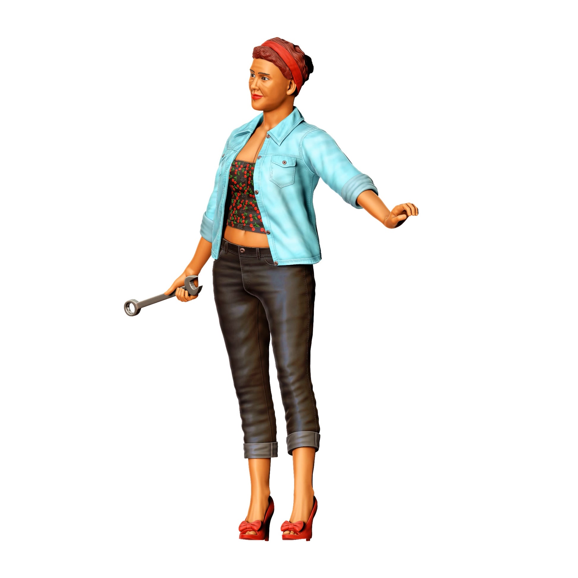 3DP Miniatures 5: Stehende Figur: Frau mit offenem Hemd & Schraubenschlüssel (Ref. Nr. 468)