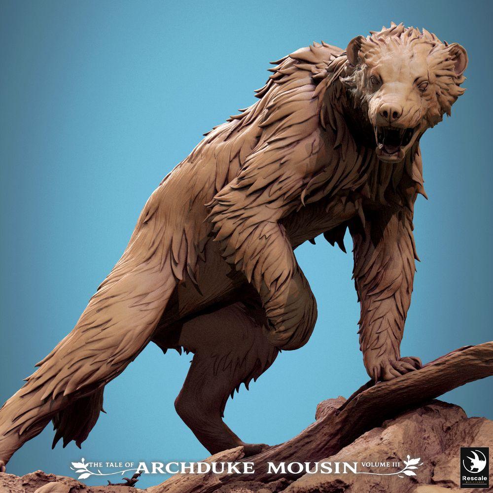Photo de produit Tabletop 28mm Lord of the Print (LotP) 3 : Miniature Tabletop : Ours de l'horreur / Ours-garou / Monstre ours - Bête des bois, miniature de monstre avec de longues griffes et des crocs, accroupie de manière féline sur un tronc d'arbre renversé (25_07_A1)