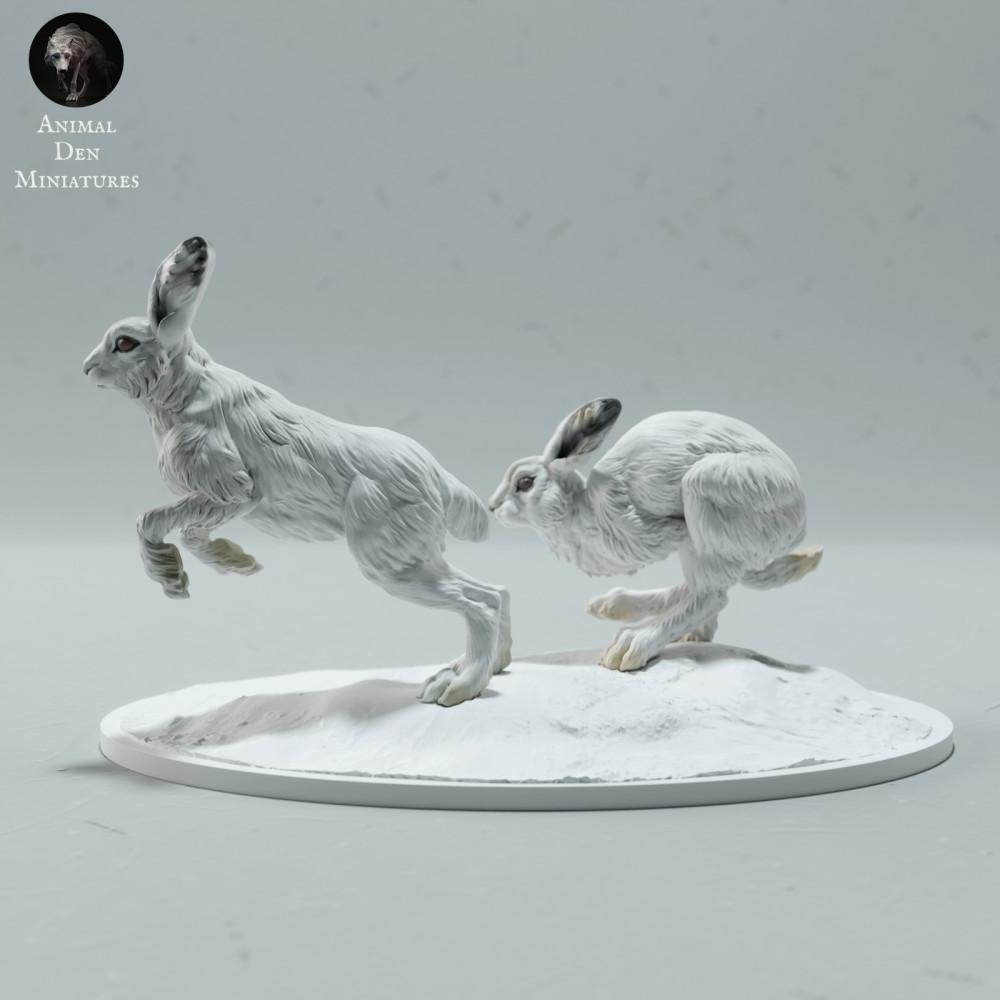 Photo produit figurine animale Animal Den Miniatures 0 : figurine animale polaire : lièvres des neiges - en course (23_01_16)