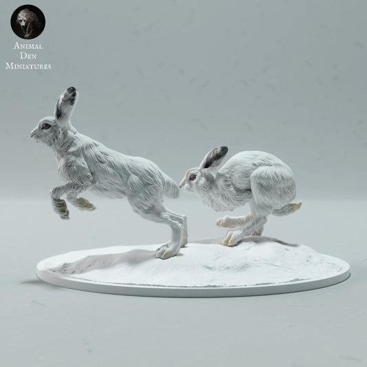 Photo produit figurine animale Animal Den Miniatures 0 : figurine animale polaire : lièvres des neiges - en course (23_01_16)