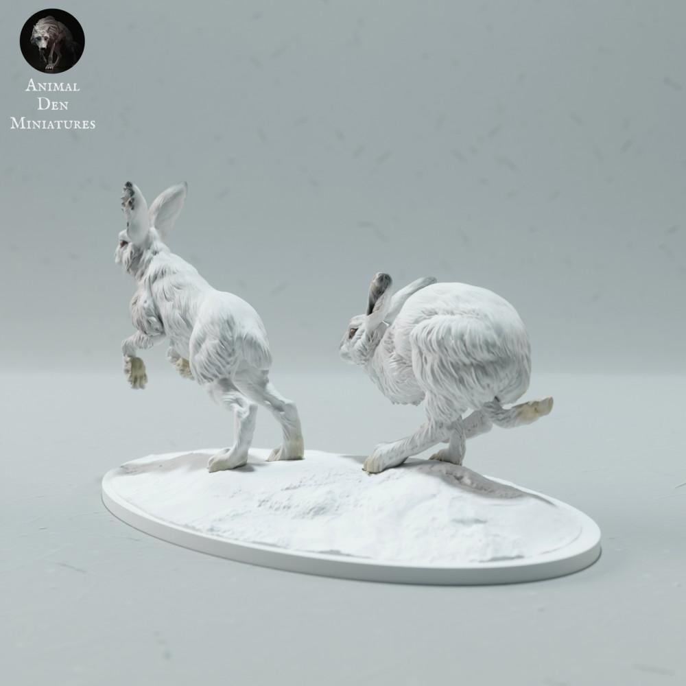 Photo de produit figurine animale Animal Den Miniatures 3 : figurine animale polaire : lièvres arctiques - en course (23_01_16)