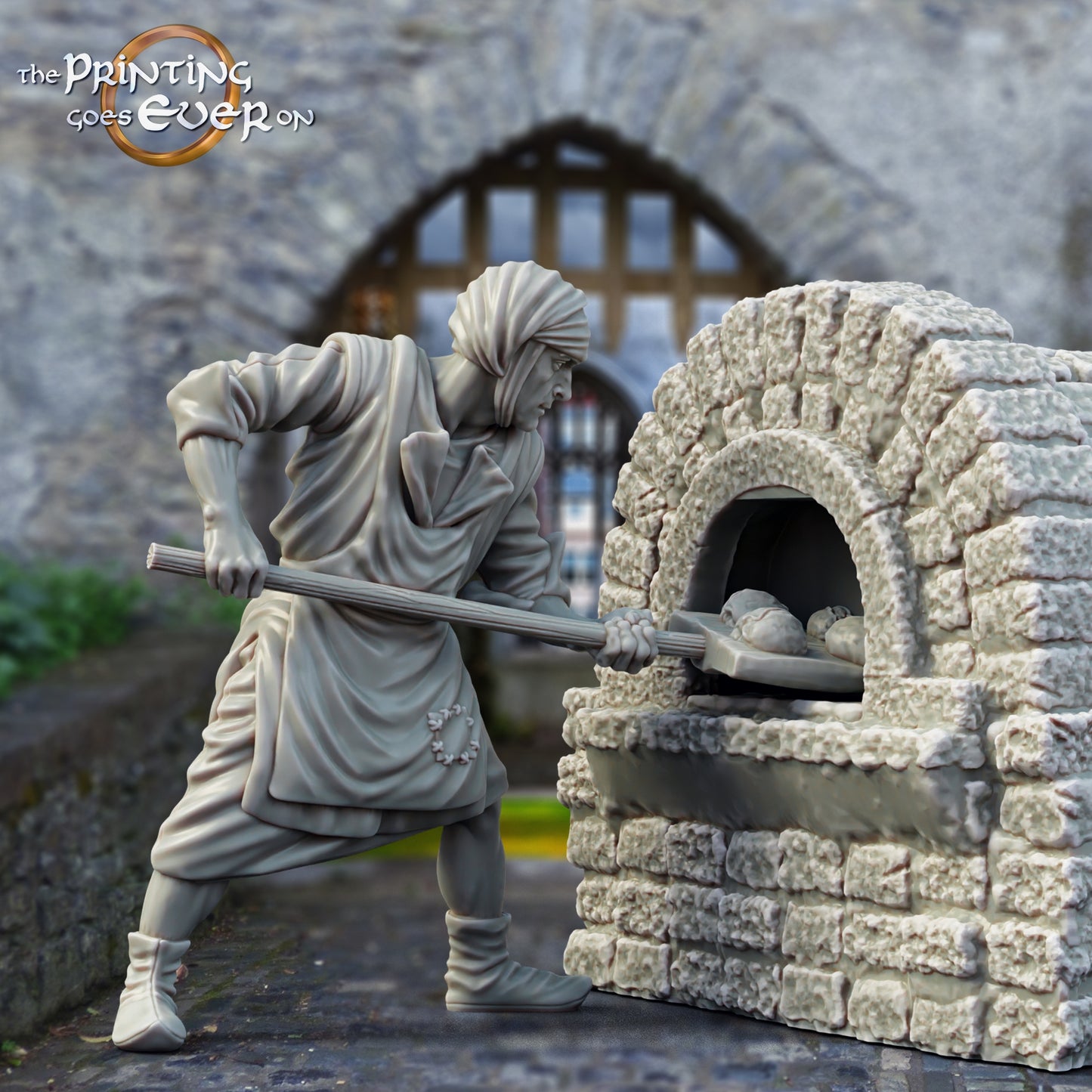 Photo du produit figurine historique médiévale échelle 75mm The Printing Goes Ever On (TPGEO) 0 : Figurines de chevaliers médiévaux villageois boulangers - modèles 75mm - ville médiévale