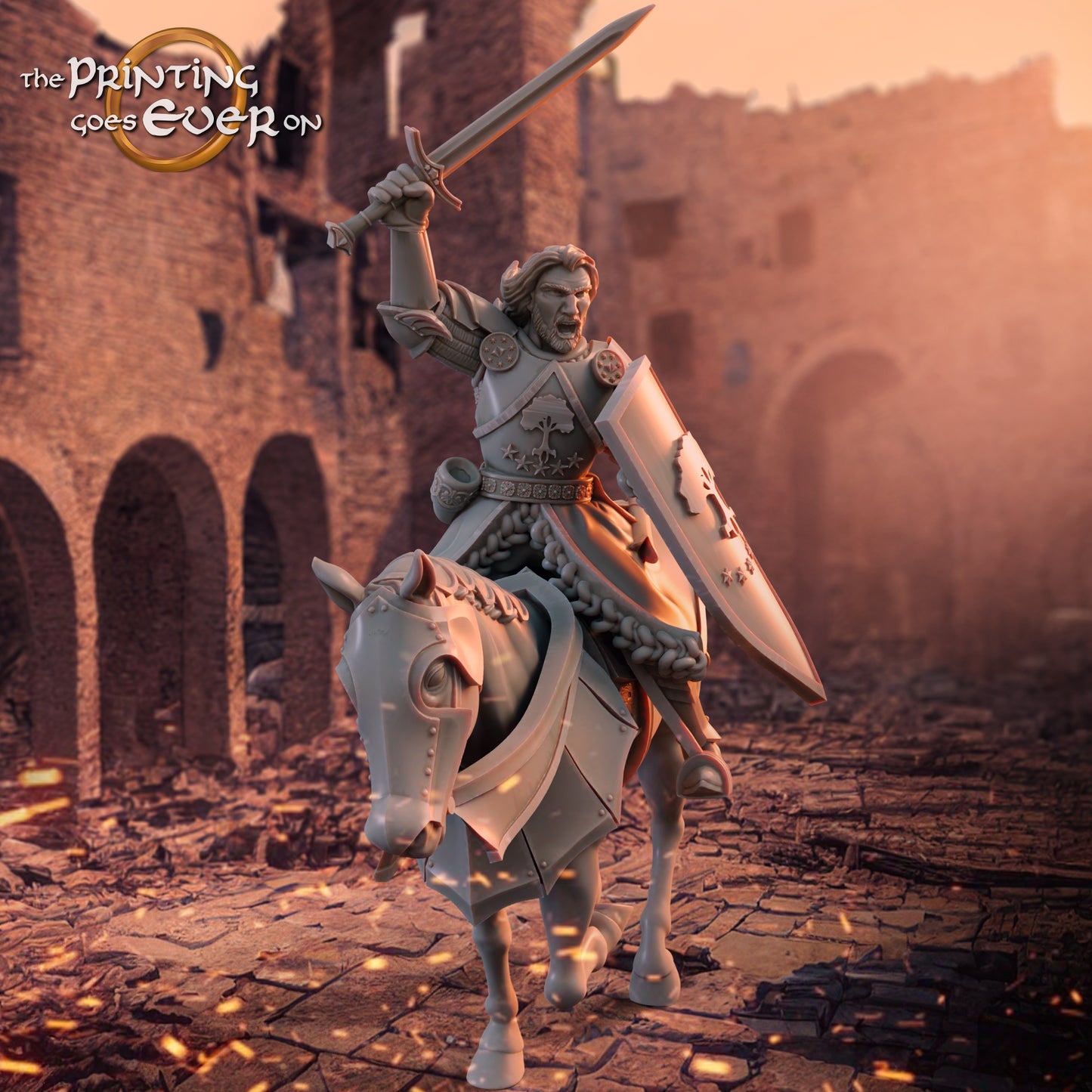 Photo du produit figurine historique médiévale échelle 75mm The Printing Goes Ever On (TPGEO) 0 : Figurines de chevalier médiéval capitaine cavalier avec épée - Leader de Gonthan