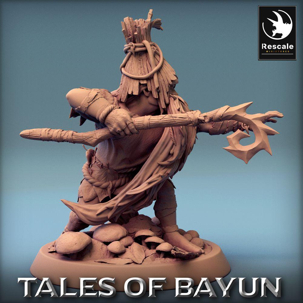 Produktfoto Tabletop 28mm Lord of the Print (LotP) 0: Magier Figur: Waldschamane / Naturdruide / Pilzschamane / Runenmagier, beschwörend mit Kristalldolch (Borovichok Attack) (24_01_A2)