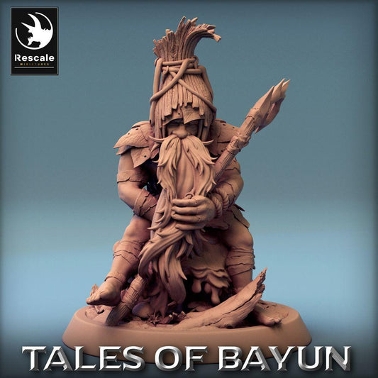 Photo de produit Tabletop 28mm Lord of the Print (LotP) 0 : Miniature Tabletop : Chaman des forêts, Druide et Prêtre Totem - Porteur de lance, Ancien du clan (24_01_A7)