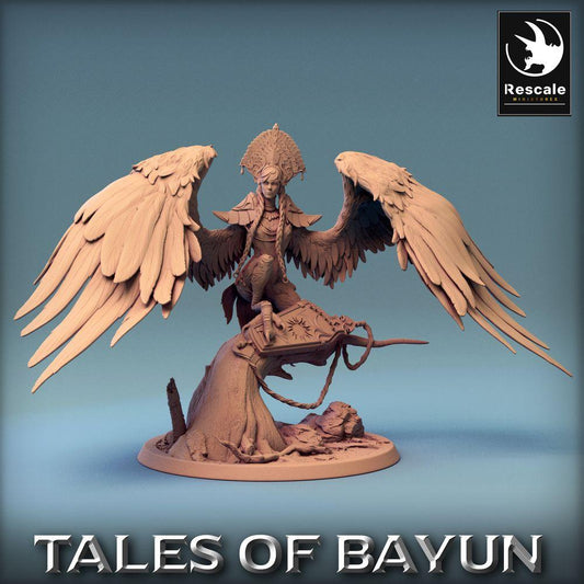 Produktfoto Tabletop 28mm Lord of the Print (LotP) 0: Fantasy Figur: Engel Seraph, geflügelter Paladin, Walküre Valkyrie, Harpyie Harpy auf Zauberbuch (24_01_I4)