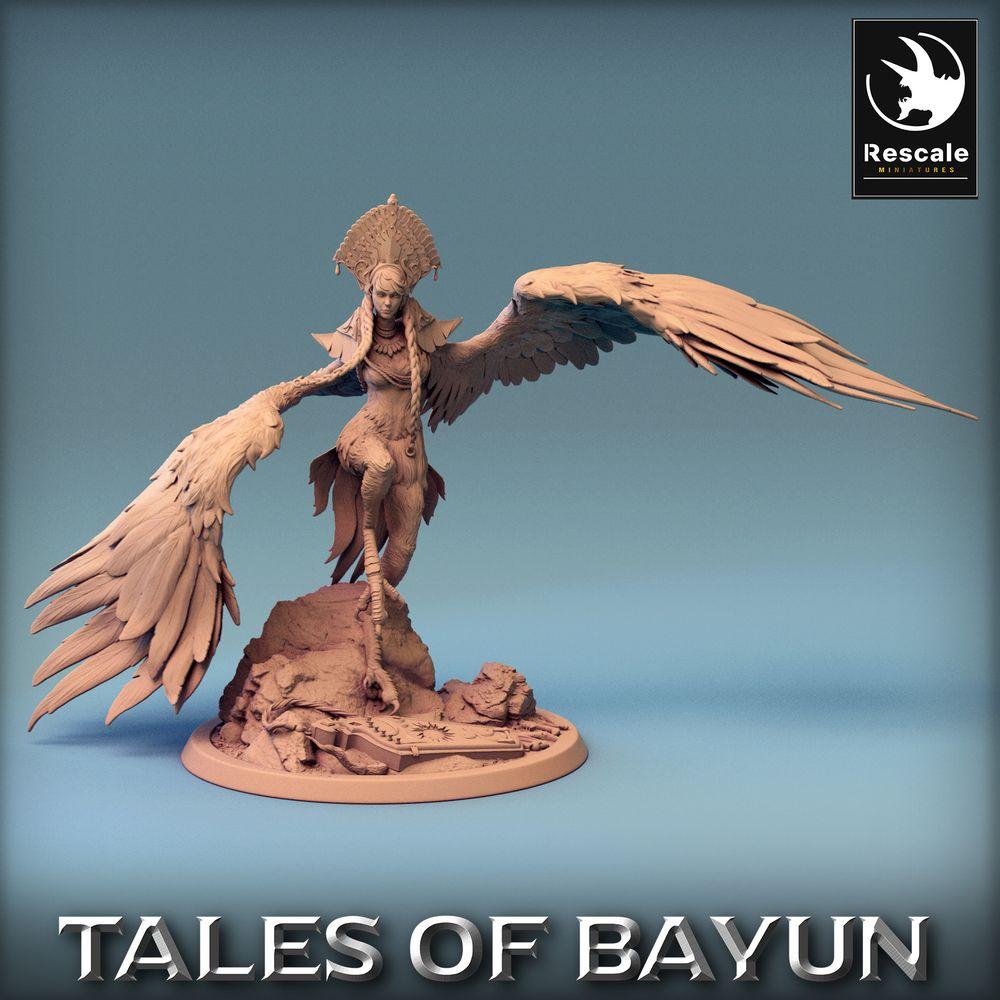 Photo de produit Tabletop 28mm Lord of the Print (LotP) 0 : Miniature Tabletop : Harpie, guerrière ailée, chasseuse des cieux, prêtresse du vent, invoqueuse de tempête avec bâton (24_01_I6)