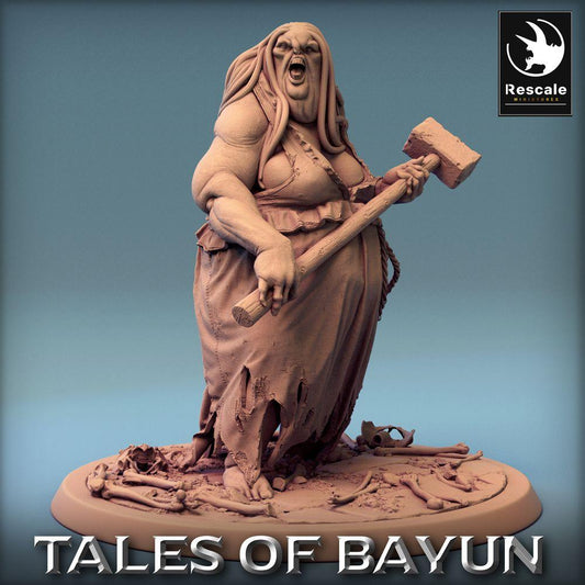 Photo de produit Tabletop 28mm Lord of the Print (LotP) 0 : Figurine Tabletop : Kikimora Heavy Guard - Gardienne lourde, ogresse/troll berserker avec marteau à deux mains (24_01_D2)