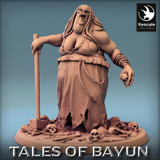 Photo de produit Tabletop 28mm Lord of the Print (LotP) 0 : Figurine Fantasy : Kikimora, Matriarche des Sorcières, Sorcière des Marais, Nécromancienne et Chaman avec bâton et crâne (24_01_D3)