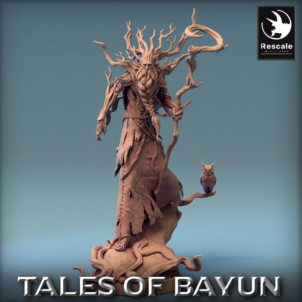Photo de produit Tabletop 28mm Lord of the Print (LotP) 0 : Miniature Tabletop : Lechy / Leshy, druide esprit de la forêt, gardien du bosquet, seigneur des dryades avec bâton et hibou (24_01_P)