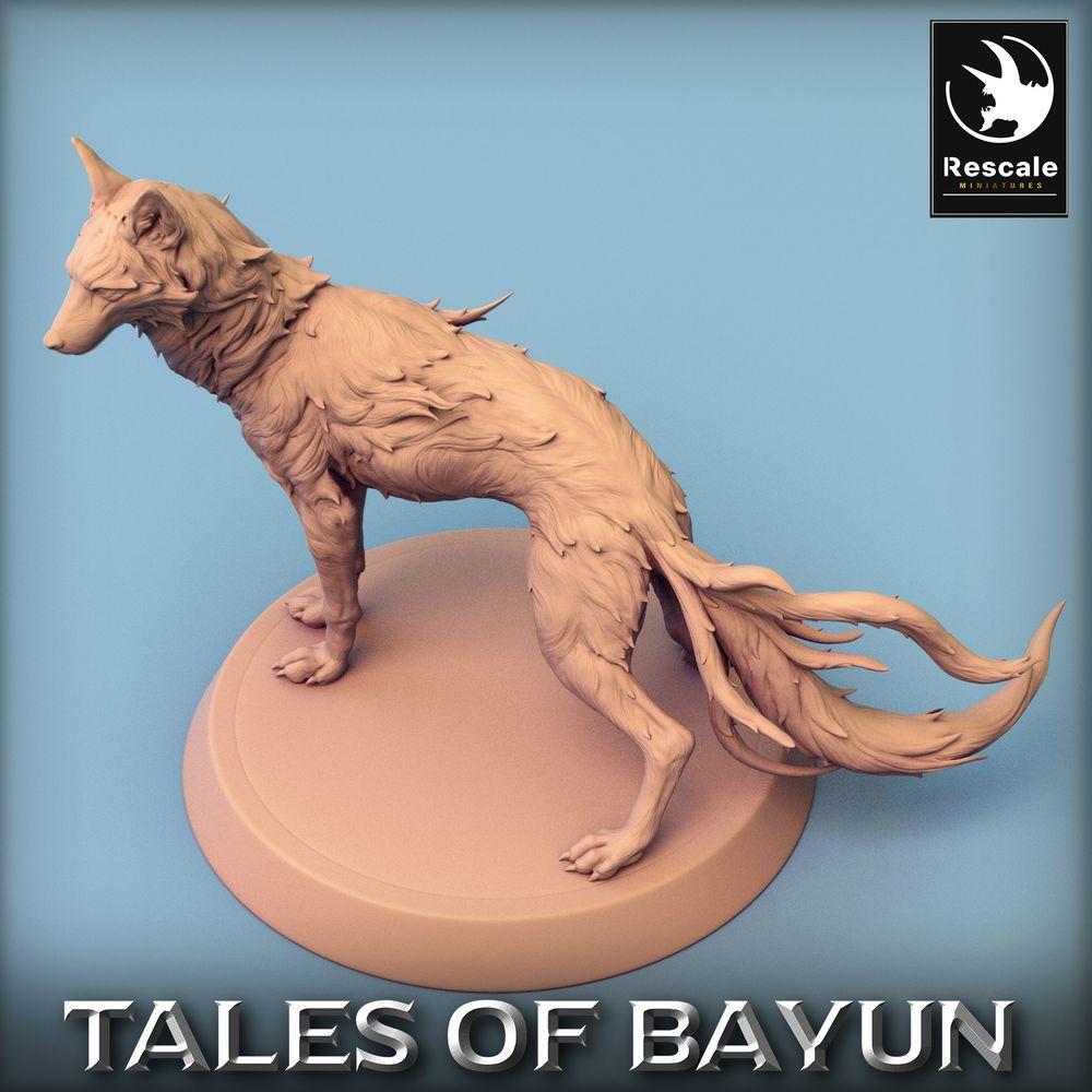 Photo de produit Tabletop 28mm Lord of the Print (LotP) 0 : Miniature Tabletop : Loup, Loup des Ombres (Shadow Wolf), Renard fantôme à plusieurs queues (Kitsune), Chien démon, Animal familier (24_01_L)