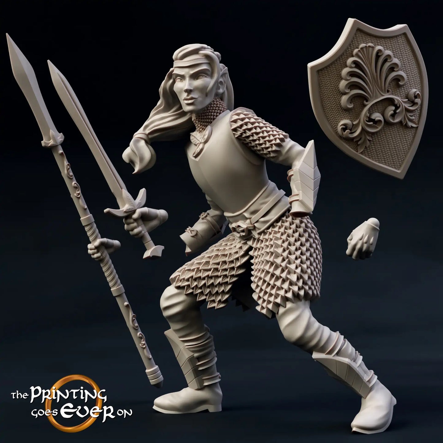 Photo produit Tabletop 28mm The Printing Goes Ever On (TPGEO) 0 : Elf modulaire : 2 guerriers elfes avec différentes armes - épée, bouclier, lance, arc