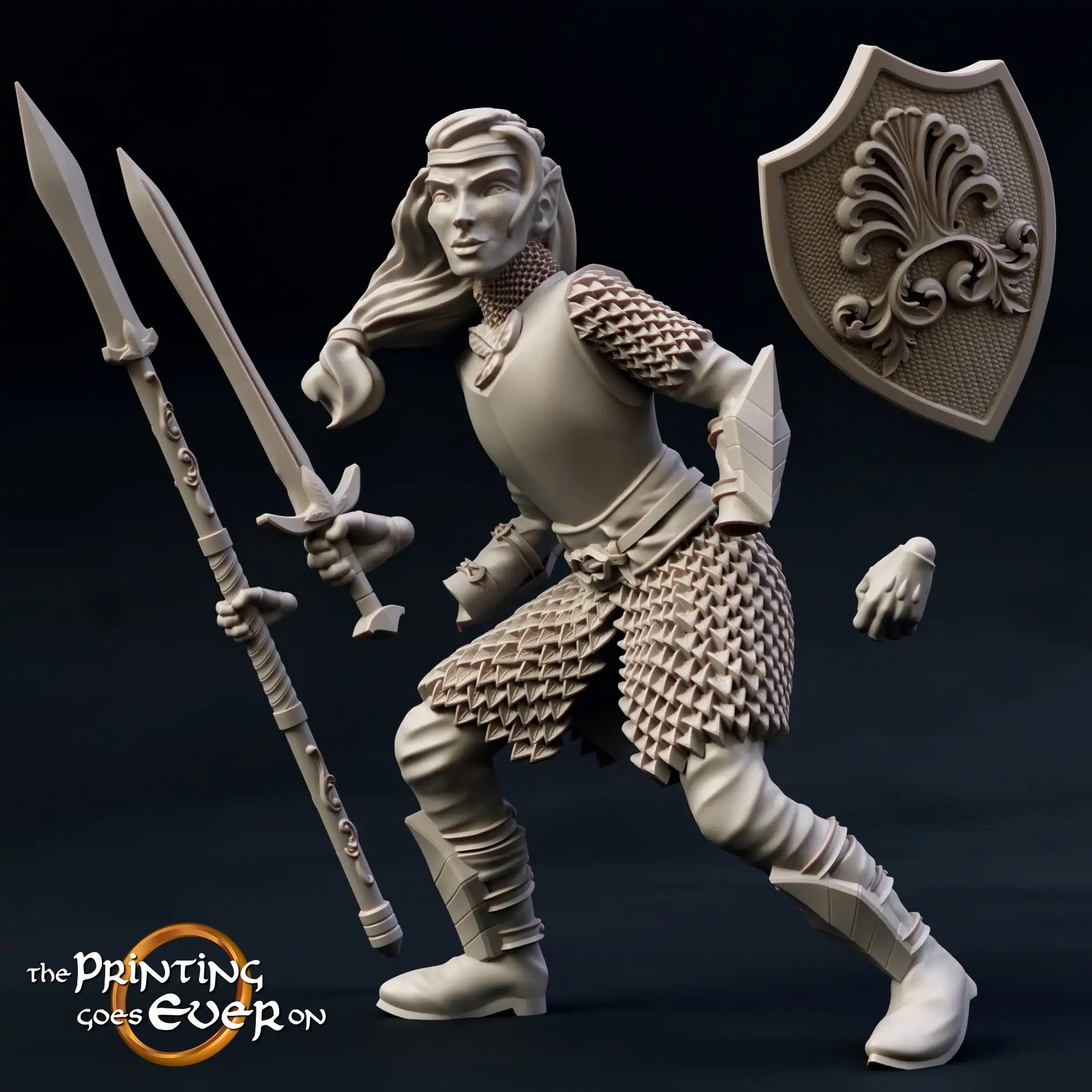 Photo produit Tabletop 28mm The Printing Goes Ever On (TPGEO) 0 : Elf modulaire : 2 guerriers elfes avec différentes armes - épée, bouclier, lance, arc