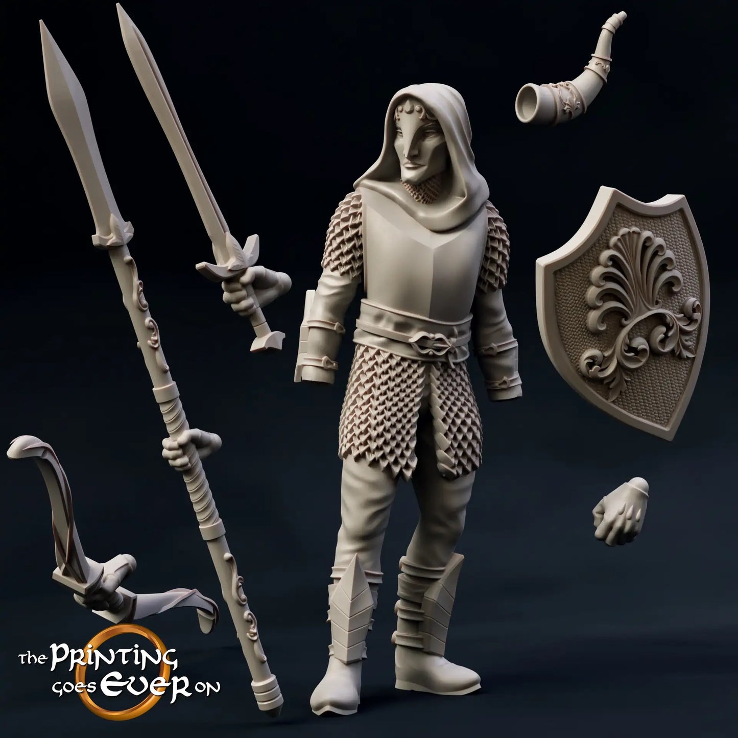Photo produit Tabletop 28mm The Printing Goes Ever On (TPGEO) 0 : Elf modulaire : 2 guerriers elfes avec différentes armes - épée, bouclier, lance, arc