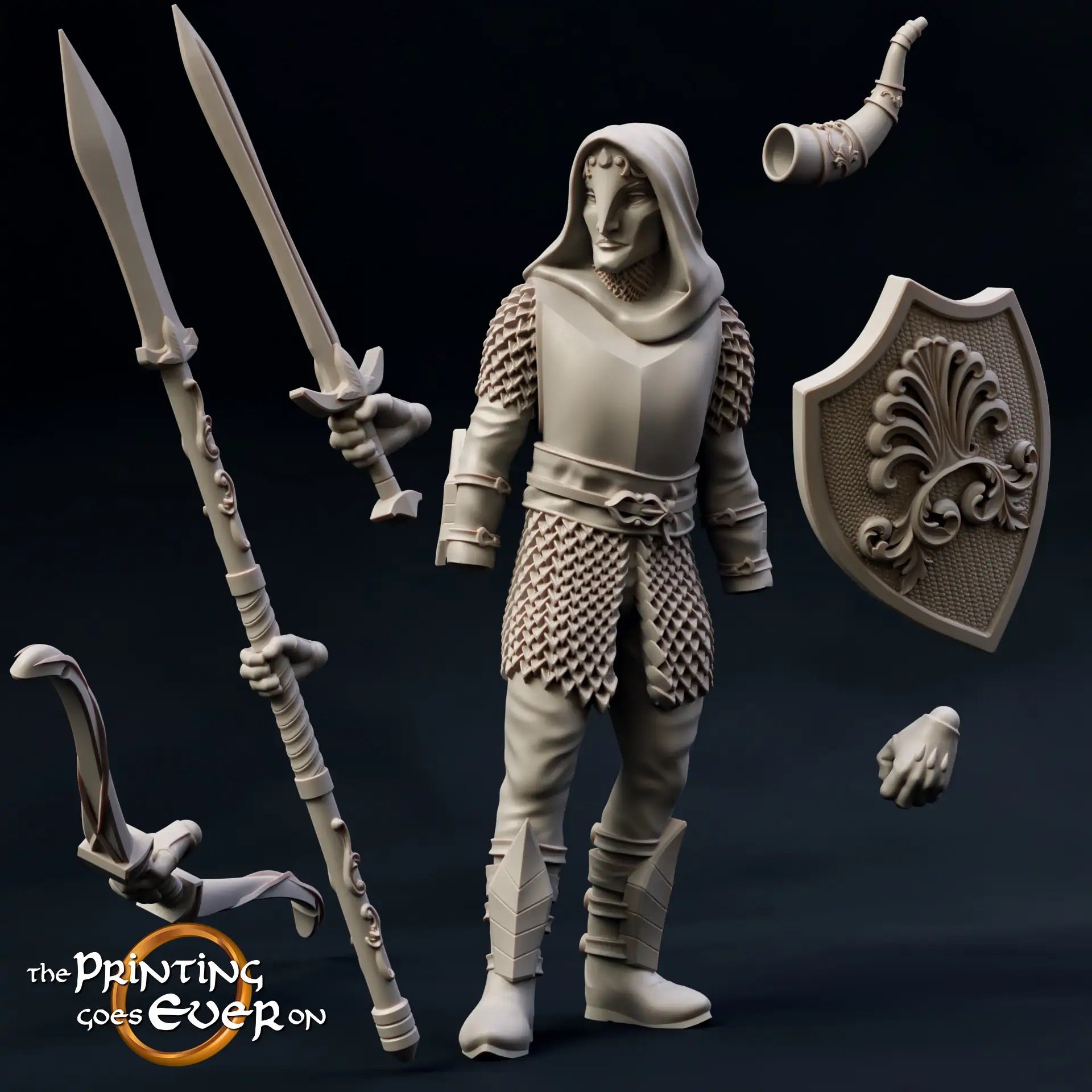 Photo produit Tabletop 28mm The Printing Goes Ever On (TPGEO) 0 : Elf modulaire : 2 guerriers elfes avec différentes armes - épée, bouclier, lance, arc