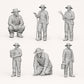 Jardinier, jardinage et vie à la campagne - 6 figurines en résine non peintes en vue d’ensemble ouverte