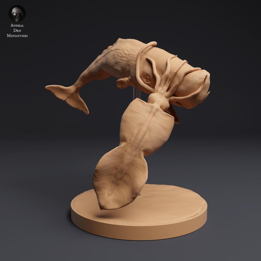 Photo produit figurine animale Animal Den Miniatures 2 : figurine animal marin : calmar colossal combattant un cachalot (25_04_09)
