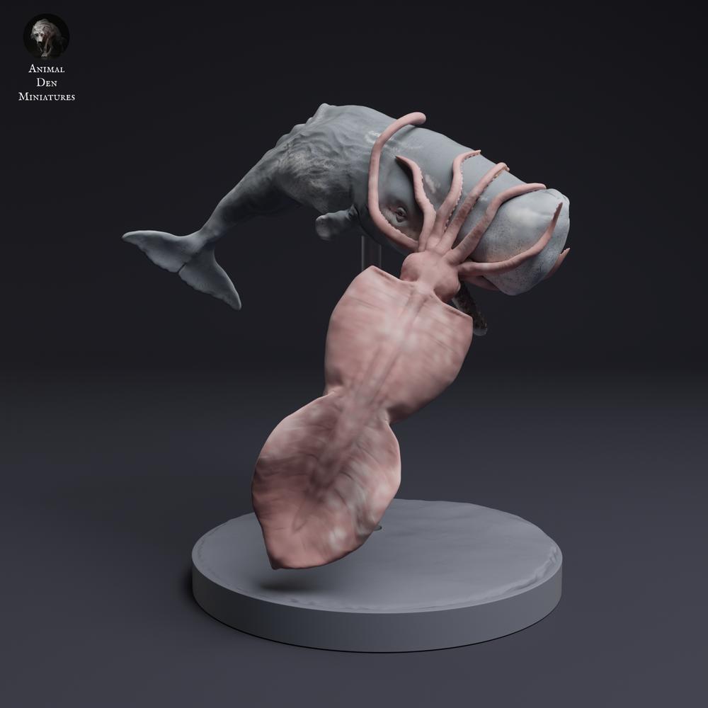 Photo du produit figurine animale Animal Den Miniatures 3 : figurine d’animal marin : calmar colossal combattant un cachalot (25_04_09)
