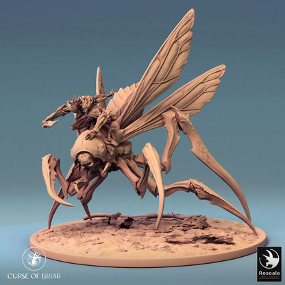 Photo de produit Tabletop 28mm Lord of the Print (LotP) 0 : Miniature Tabletop : Cavalier insecte sur monture monstrueuse ailée, Boss des cavaliers de nuée, Guerrier chitin avec lame osseuse, Maître des bêtes Cavalier insecte (24_07_D4)