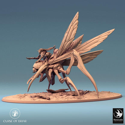 Photo de produit Tabletop 28mm Lord of the Print (LotP) 0 : Miniature de Tabletop : Cavalier insecte sur monture monstrueuse ailée, Boss de cavaliers de nuée, Guerrier chitiné avec lame osseuse, Maître des bêtes Cavalier insecte (24_07_D4)