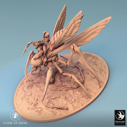 Photo de produit Tabletop 28mm Lord of the Print (LotP) 0 : Miniature de Tabletop : Cavalier insecte sur monture monstrueuse ailée, Boss des cavaliers de nuée, Guerrier en chitine avec lame osseuse, Maître des bêtes Cavalier insecte (24_07_D4)
