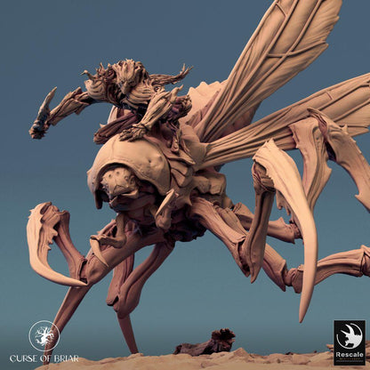 Photo de produit Tabletop 28mm Lord of the Print (LotP) 0 : Miniature de Tabletop : Cavalier insecte sur monture monstrueuse ailée, Boss des cavaliers de nuée, Guerrier chitin avec lame osseuse, Maître des bêtes Cavalier insecte (24_07_D4)