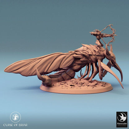 Photo de produit Tabletop 28mm Lord of the Print (LotP) 0 : Miniature Tabletop : Cavalier insecte sur mante géante, archer, cavalerie monstrueuse, bête de nuée (24_07_E5)