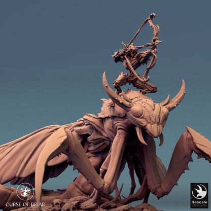 Photo de produit Tabletop 28mm Lord of the Print (LotP) 0 : Miniature Tabletop : Cavalier insecte sur mante géante, archer, cavalerie monstrueuse, bête de nuée (24_07_E5)