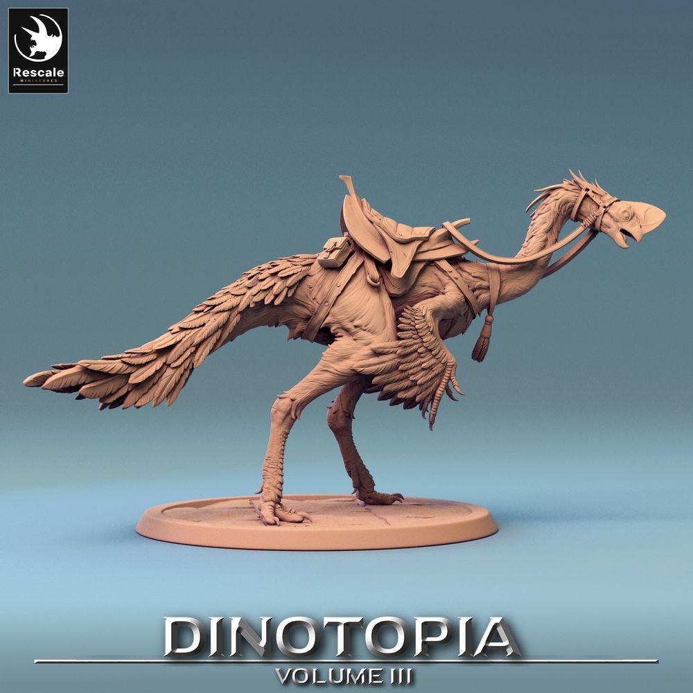 Photo de produit Tabletop 28mm Lord of the Print (LotP) 0 : Miniature Tabletop : Oviraptor monture raptor - Dinosaure monture / Oiseau de terreur avec selle et bride (24_06_D6)