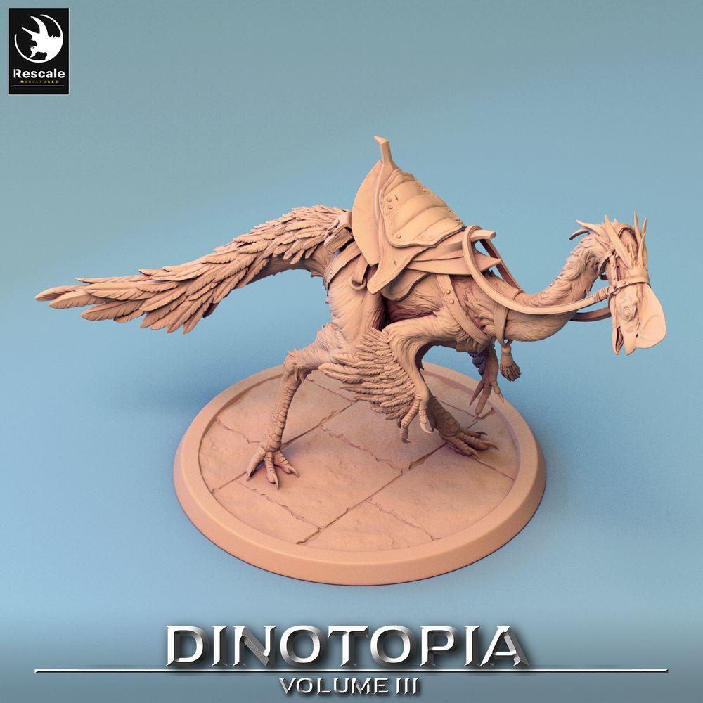 Photo de produit Tabletop 28mm Lord of the Print (LotP) 0 : Miniature Tabletop : Oviraptor monté - Dinosaure / Oiseau de terreur avec selle et bride (24_06_D6)