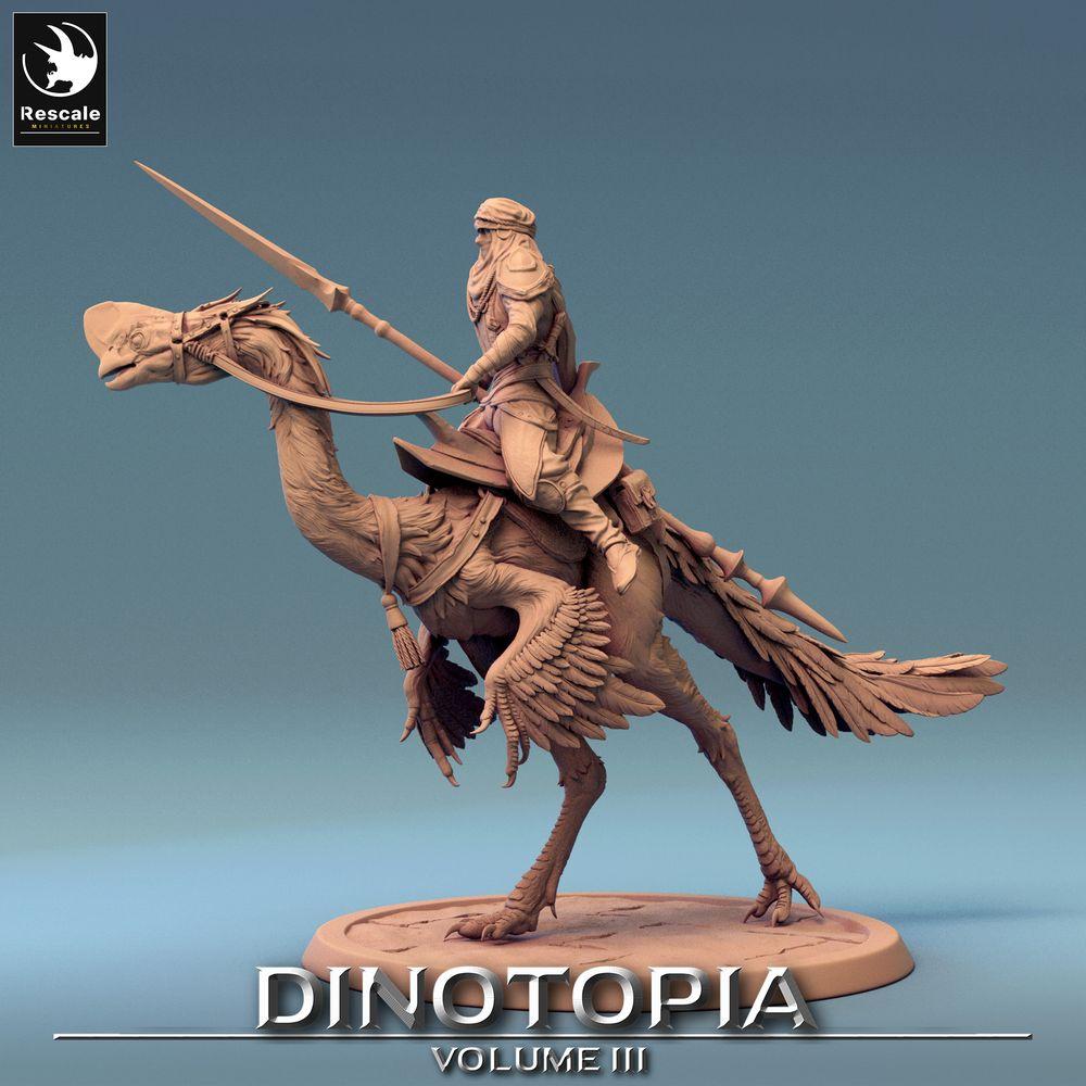 Produktfoto Tabletop 28mm Lord of the Print (LotP) 0: Tabletop Miniatur: Raptorreiter auf Oviraptor, Wüstenkavallerist mit Speer, Raptor Rider (24_06_D7)