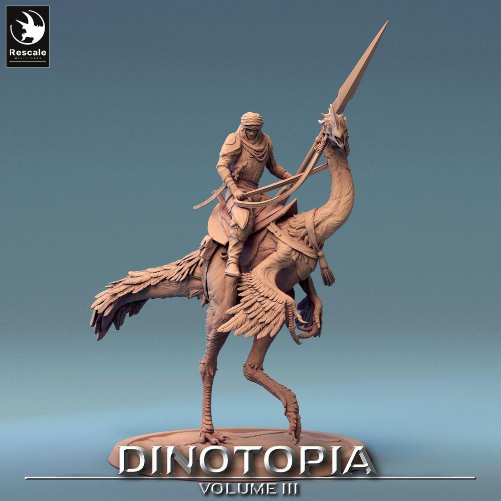 Photo de produit Tabletop 28mm Lord of the Print (LotP) 0 : Miniature fantastique : Cavalier nomade sur Oviraptor, cavalier raptor avec lance (24_06_D8)