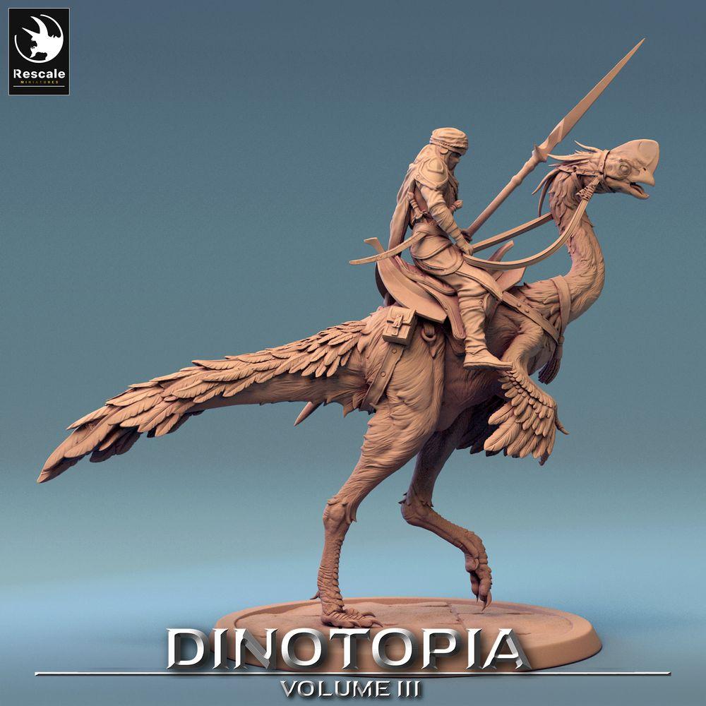 Image de produit Tabletop 28mm Lord of the Print (LotP) 0 : Miniature fantastique : Cavalier nomade sur Oviraptor, cavalier raptor avec lance (24_06_D8)