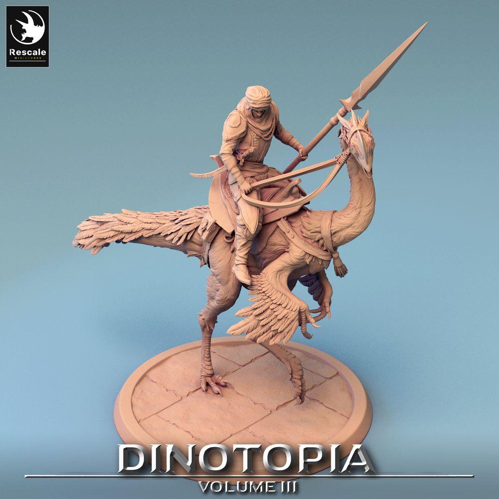 Image du produit Tabletop 28mm Lord of the Print (LotP) 0 : Figurine fantastique : Cavalier nomade sur Oviraptor, cavalier rapace avec lance (24_06_D8)