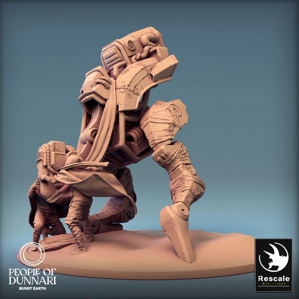 Photo de produit Tabletop 28mm Lord of the Print (LotP) 0 : Miniature de Tabletop : Mech Walker Sci‑Fi avec mécaniciens Tech‑Kult - Équipe de maintenance de Warwalker, Récupérateur, Marqueur d'objectif, Diorama (24_03_B1)