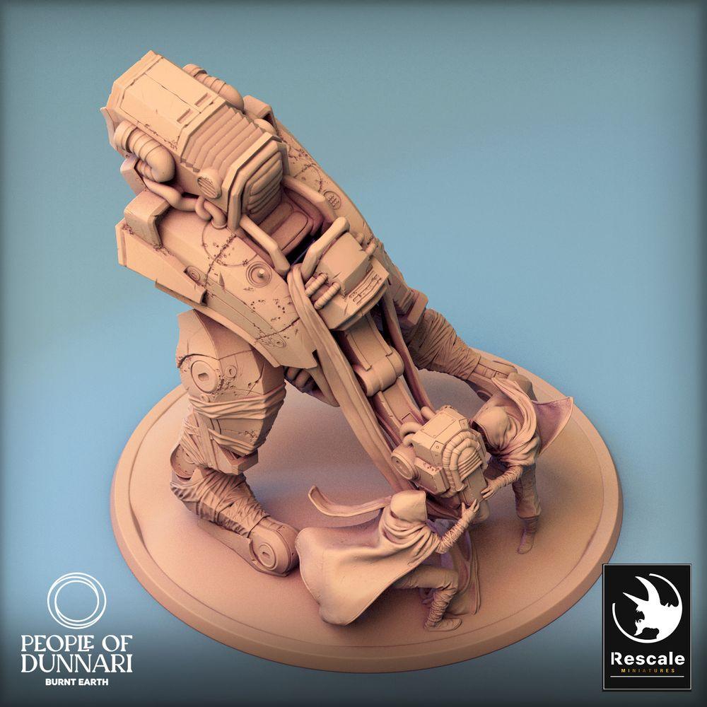 Photo de produit Tabletop 28mm Lord of the Print (LotP) 0 : Miniature Tabletop : Mech Walker Sci‑Fi avec mécaniciens Tech‑Kult - Équipe de maintenance de Warwalker, Récupérateur, Marqueur d'objectif, Diorama (24_03_B1)