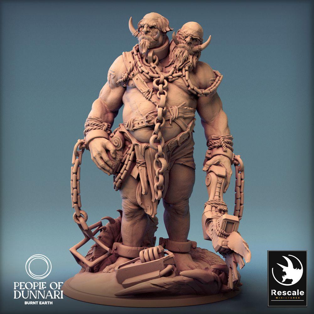 Photo de produit Tabletop 28mm Lord of the Print (LotP) 0 : Miniature Tabletop : Ogre à deux têtes / Ettin, Gardien de chaînes, Guerrier géant barbare, Boss ennemi (24_03_I1)