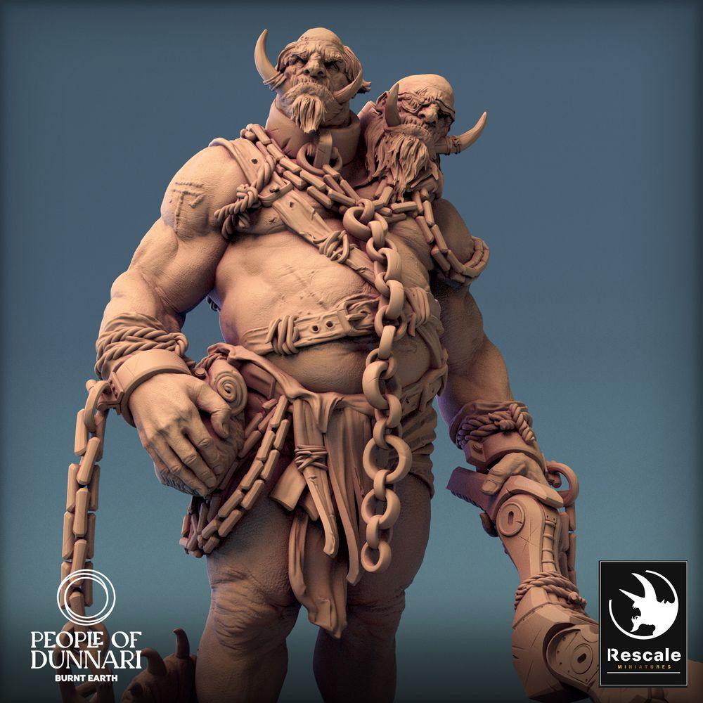 Photo de produit Tabletop 28mm Lord of the Print (LotP) 0 : Miniature Tabletop : Ogre à deux têtes / Ettin, Gardien enchaîné, Guerrier géant barbare, Boss ennemi (24_03_I1)