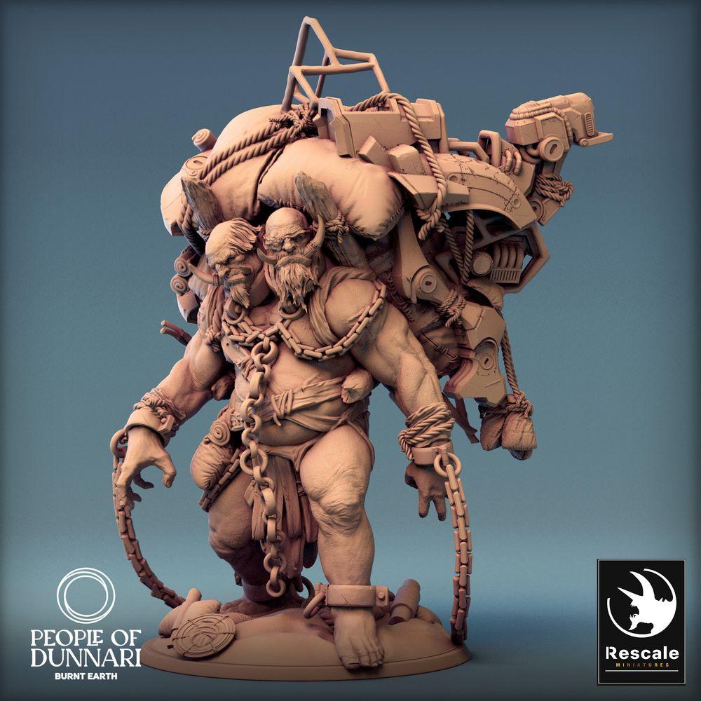 Photo de produit Tabletop 28mm Lord of the Print (LotP) 0 : Miniature Tabletop : Oger Ettin à deux têtes - Packriese, collectionneur de déchets post-apocalyptiques avec armes à chaîne (24_03_I2)