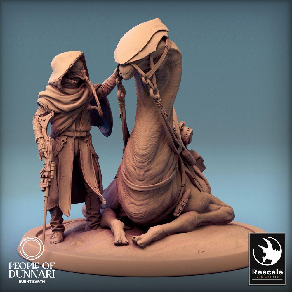 Photo de produit Tabletop 28mm Lord of the Print (LotP) 0 : Figurine Sci‑Fi : Nomade du désert et dompteur de bêtes avec monture Sandrunner (Sandstepper), éclaireur avec fusil long (24_03_J2)